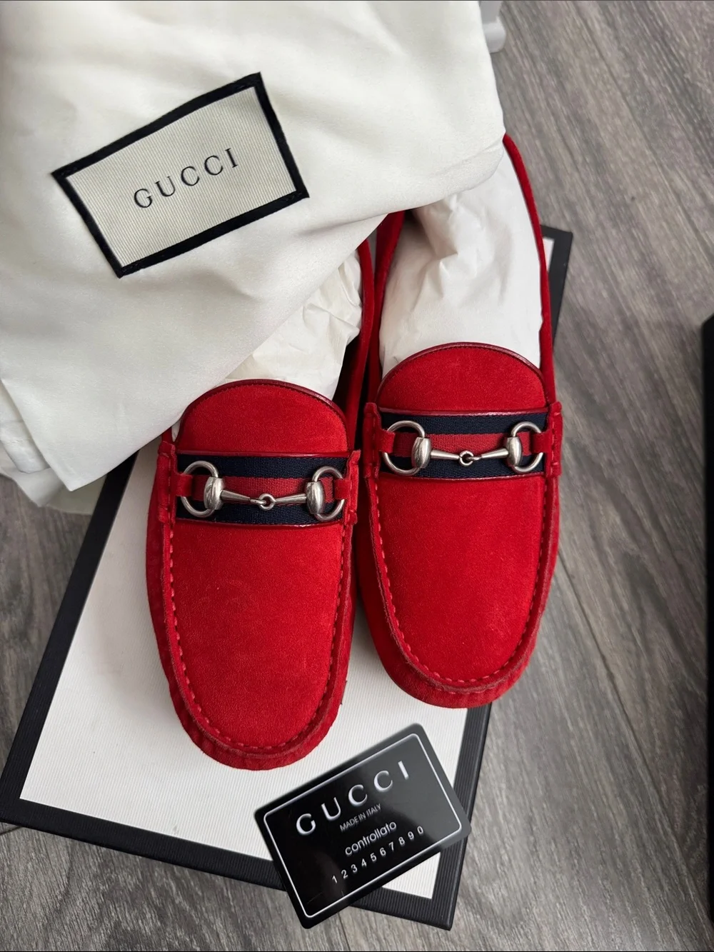 Gucci Red Mens loafers Shoe Box Label - Picture 1 of 5